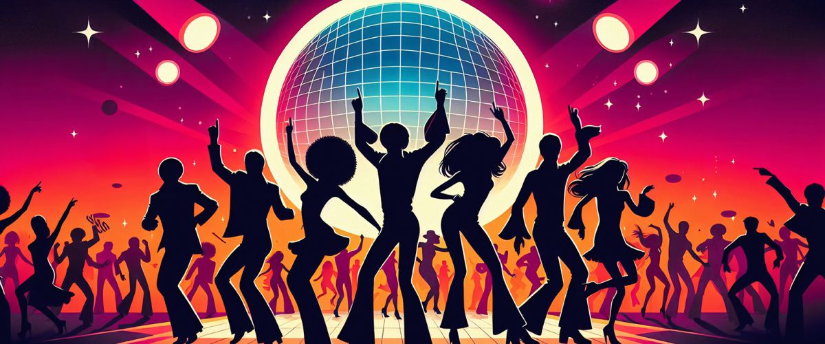 Silhouetten von tanzenden Menschen vor einer bunten Disco-Kugel in einem lebhaften Nachtclub | © AdobeStock